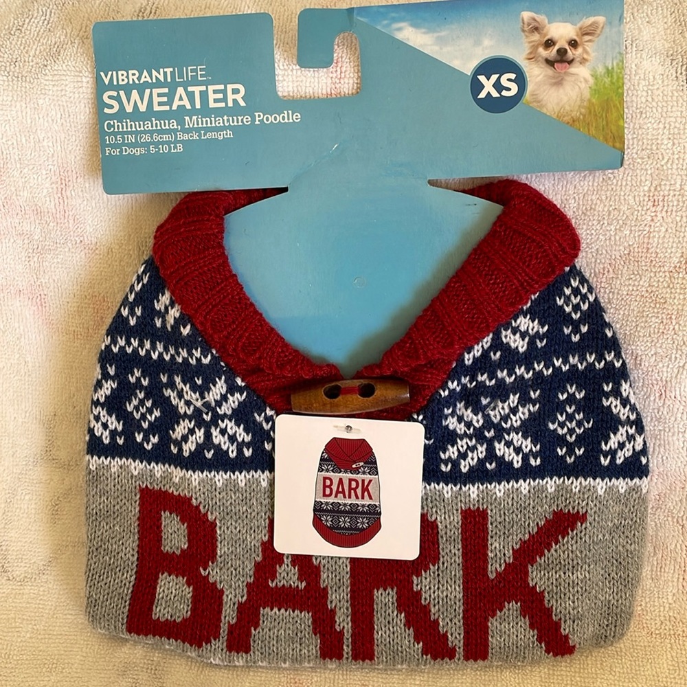 VibrantLife Sweater Sz. XS 10.5” For Dogs: 5-10 LB Chihuahua, Miniature Poodle
